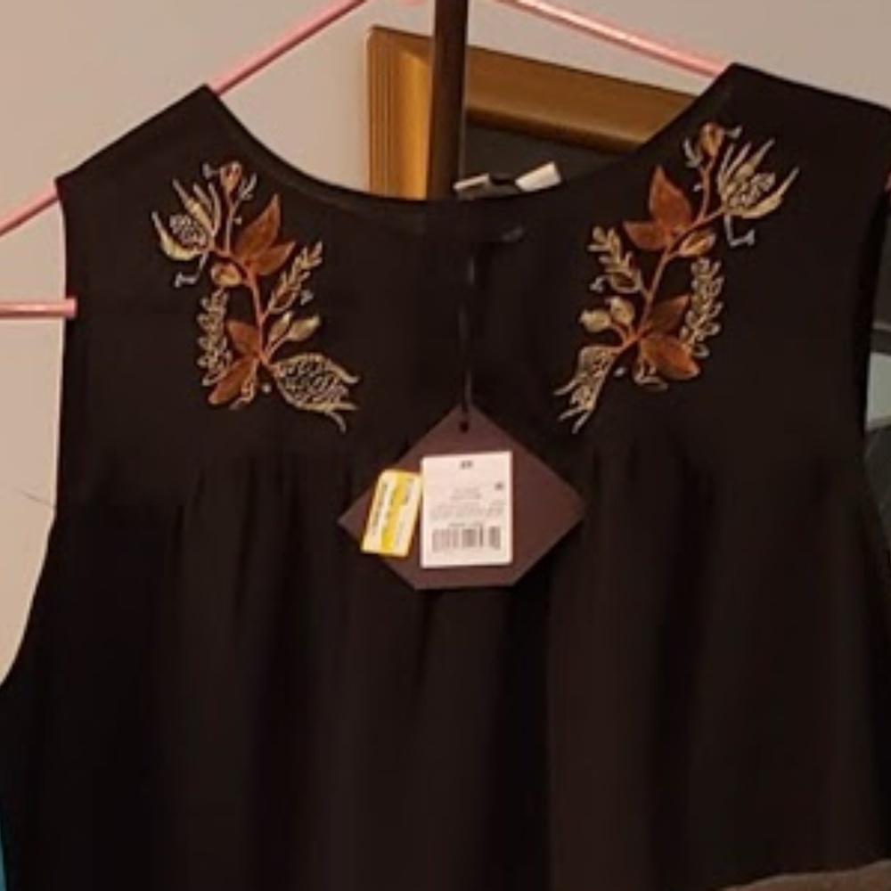 See through lined shell, silky, embroidered